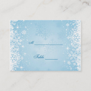 White snowflakes on blue Table Place card