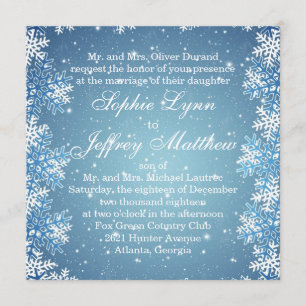 White snowflakes on blue Wedding Invitation