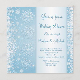 White snowflakes on blue Wedding Shower Invitation