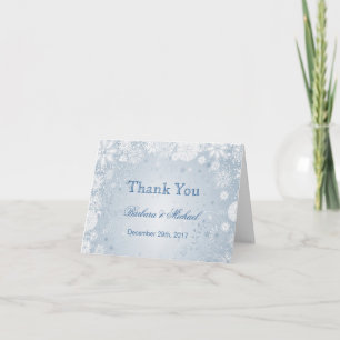 White snowflakes on blue Wedding Thank You Note Card