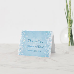 White snowflakes on blue Wedding Thank You Note Card