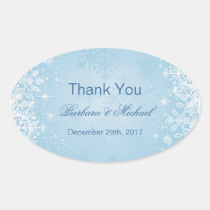White snowflakes on blue Wedding Thank You Sticker