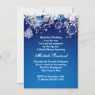 White snowflakes on blue winter Bridal Shower Invitation