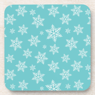 White Snowflakes on Blue Winter Pattern Coaster