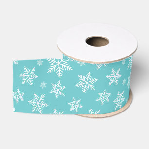 White Snowflakes on Blue Winter Pattern Grosgrain Ribbon