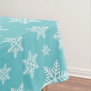 White Snowflakes on Blue Winter Pattern Tablecloth