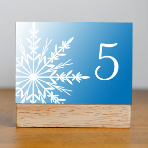 White Snowflakes on Blue Winter Table Numbers