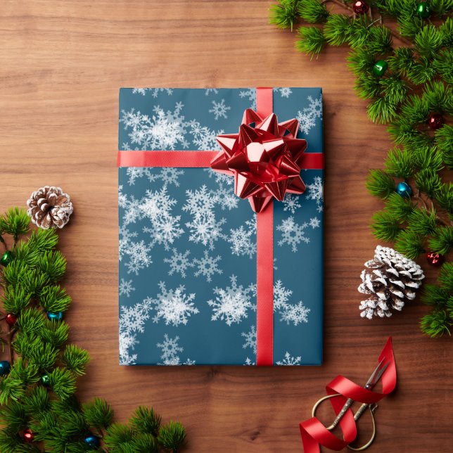 White Snowflakes On Blue Wrapping Paper (Holiday Gift)