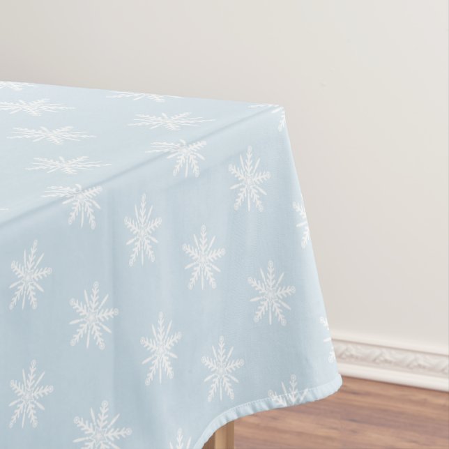 White snowflakes on blue Xmas tablecloth. Tablecloth (In Situ)