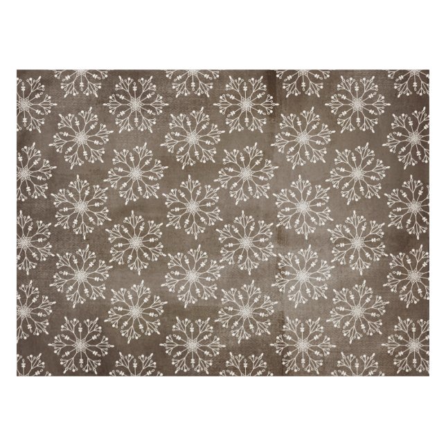 White Snowflakes on Brown Tablecloth (Front (Horizontal))