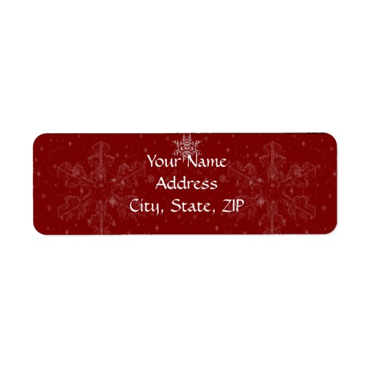 White Snowflakes on Cranberry Background Return Address Label