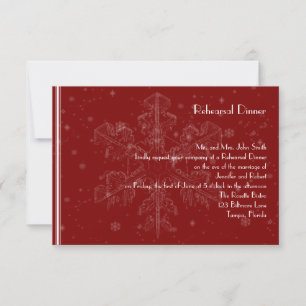 White Snowflakes on Cranberry Wedding Rehearsal Invitation