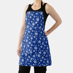 White Snowflakes on Dark Blue Winter Pattern Apron