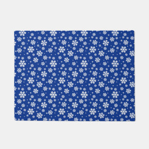 White Snowflakes on Dark Blue Winter Pattern Doormat