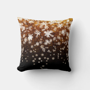 White Snowflakes on gold Cushion