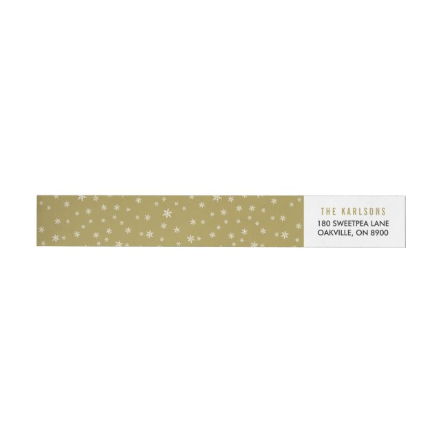 White Snowflakes on Gold Holiday Address Label (Individual)