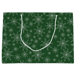 White Snowflakes on Green Holiday Large Gift Bag