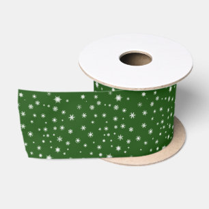 White Snowflakes on Green Satin Ribbon