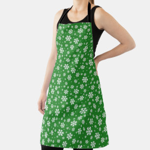 White Snowflakes on green Winter Pattern Apron