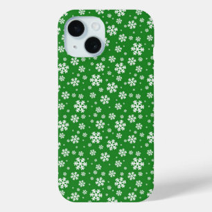 White Snowflakes on green Winter Pattern iPhone 15 Case