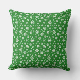 White Snowflakes on green Winter Pattern Cushion