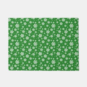 White Snowflakes on green Winter Pattern Doormat