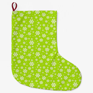 White Snowflakes on Green Winter Pattern Large Christmas Stocking