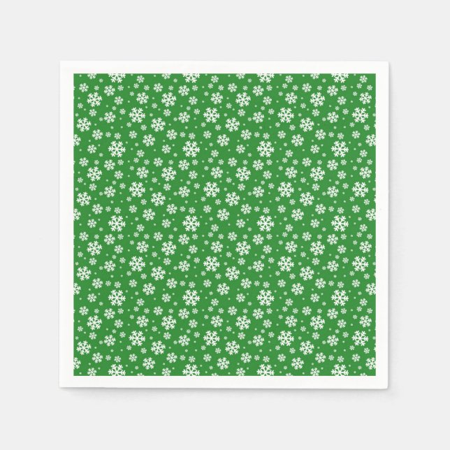 White Snowflakes on green Winter Pattern Napkin (Front)