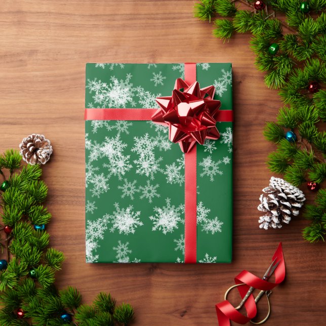 White Snowflakes On Green Wrapping Paper (Holiday Gift)