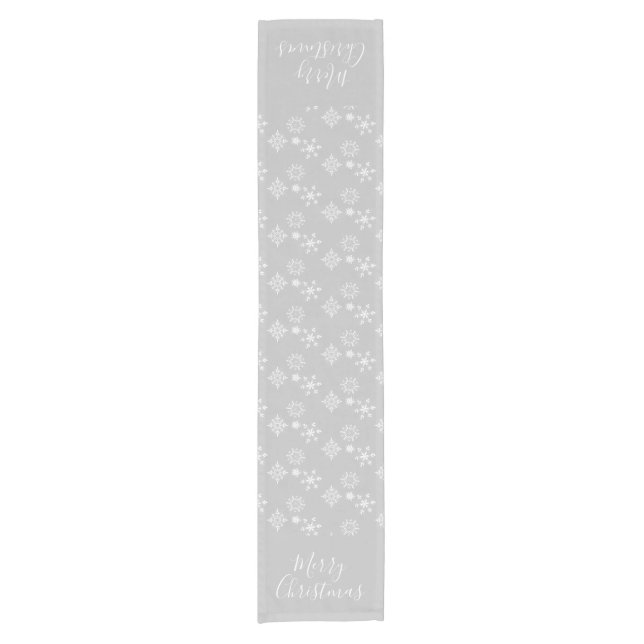 White Snowflakes on Grey Christmas Pattern Short Table Runner (Front)