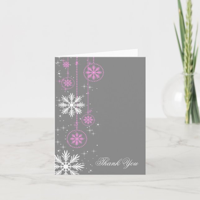 White Snowflakes on Grey Thank You Note Cards (Front)