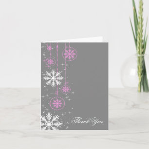 White Snowflakes on Grey Thank You Note Cards