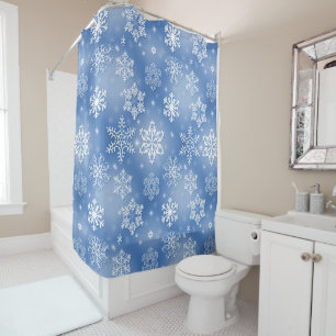 White Snowflakes On Icy Blue Shower Curtain
