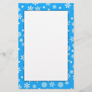 White Snowflakes on Light Blue  Background Stationery