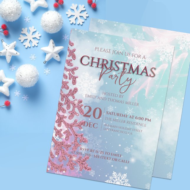 White Snowflakes on Light Blue Winter Christmas Invitation (Creator Uploaded)