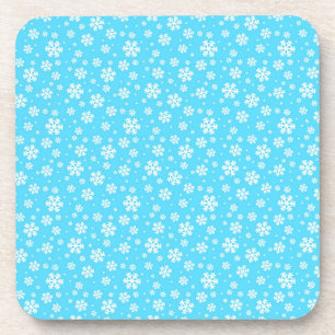 White Snowflakes on Light Blue Winter Pattern Coaster