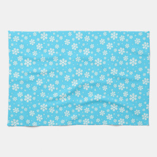White Snowflakes on Light Blue Winter Pattern Tea Towel