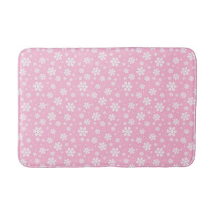 White Snowflakes on Light Pink Winter Pattern Bath Mat