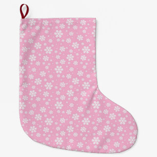 White Snowflakes on Light Pink Winter Pattern Large Christmas Stocking