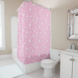 White Snowflakes on Light Pink Winter Pattern Shower Curtain