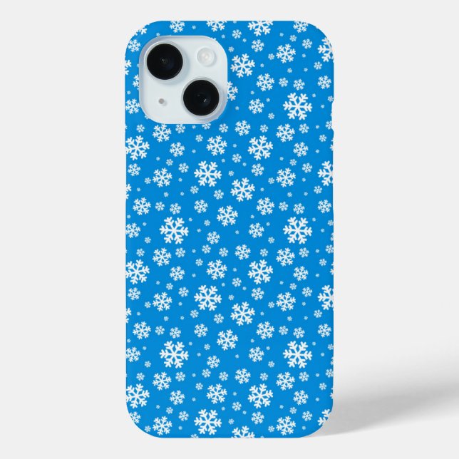 White Snowflakes on Mid Blue Winter Pattern Case-Mate iPhone Case (Back)