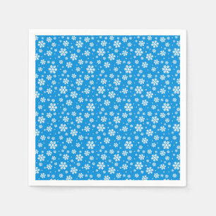 White Snowflakes on Mid Blue Winter Pattern Napkin