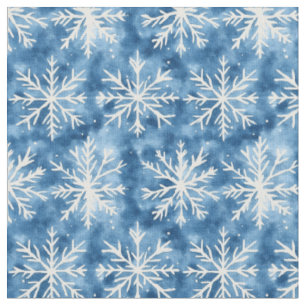 White Snowflakes on Mottled Blue Fabric