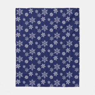 White Snowflakes on Navy Blue Fleece Blanket