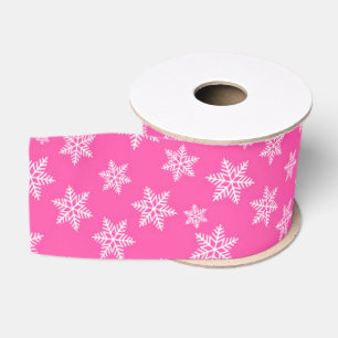 White Snowflakes on Pink Winter Pattern Grosgrain Ribbon