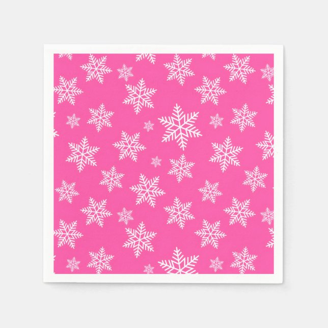 White Snowflakes on Pink Winter Pattern Napkin (Front)