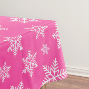 White Snowflakes on Pink Winter Pattern Tablecloth