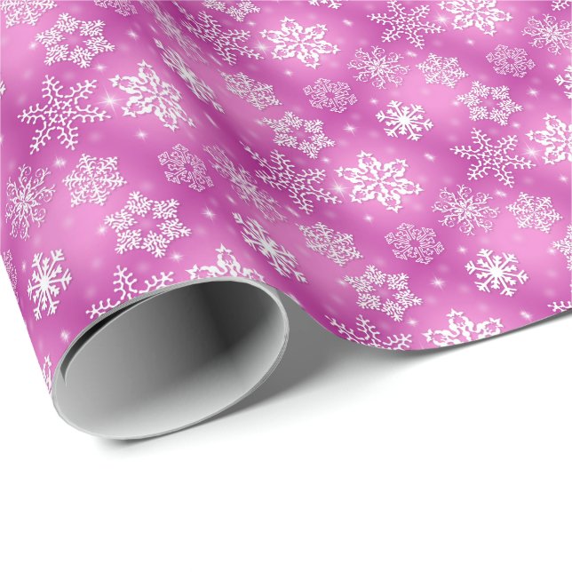 white snowflakes on pink wrapping paper (Roll Corner)