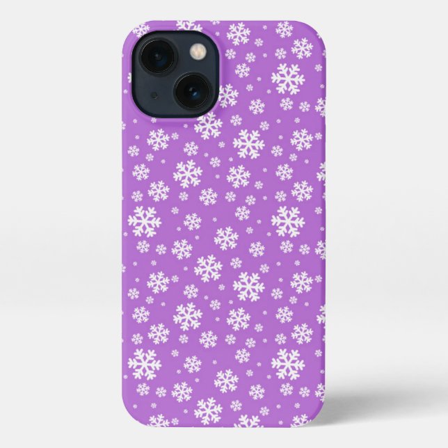 White Snowflakes on Purple Winter Pattern iPhone Case (Back)