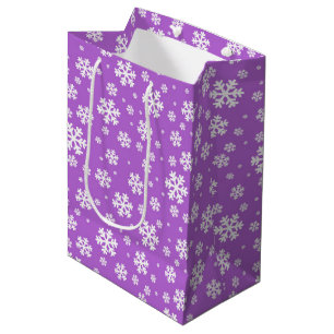 White Snowflakes on Purple Winter Pattern Medium Gift Bag